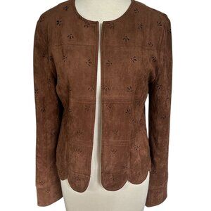 Faux Suede Brown Scalloped Light Weight Jacket